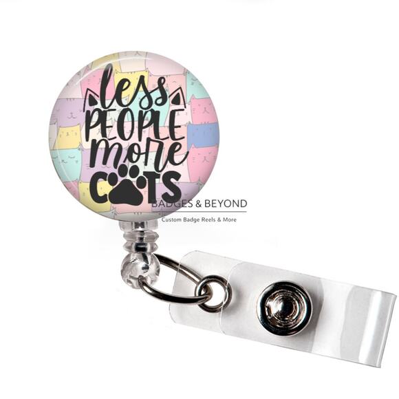Handmade Accessories - 🐱😌 Less People More Cats Badge Reel | Funny Cat Lover ID Holder